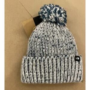 NWT The North Face TNF Kids Cozy Chunky Fleece Lined Beanie Grey/Teal